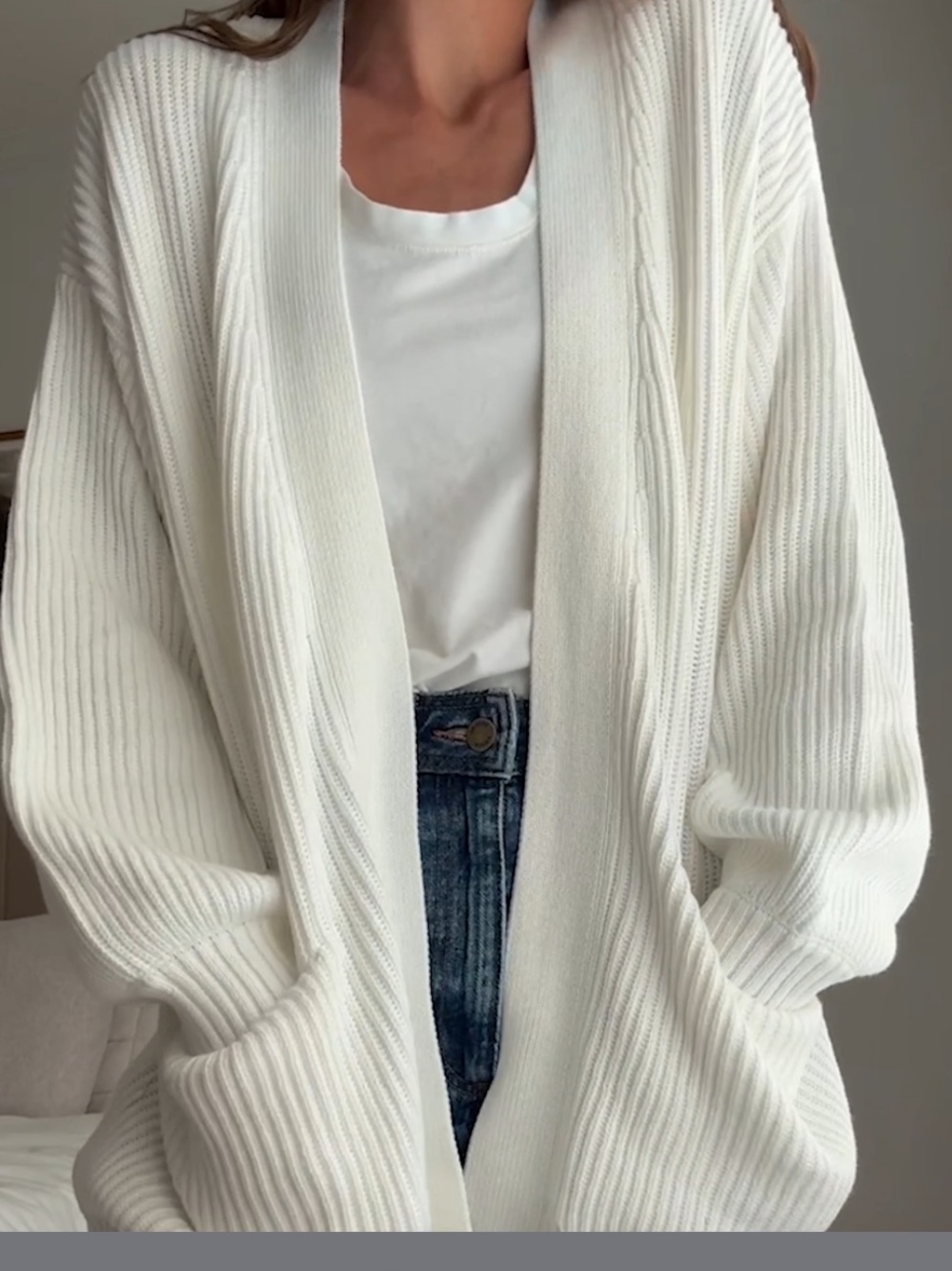 Quince 100% Organic Cotton Oversized Cardigan Beige Size S preppy chic academia